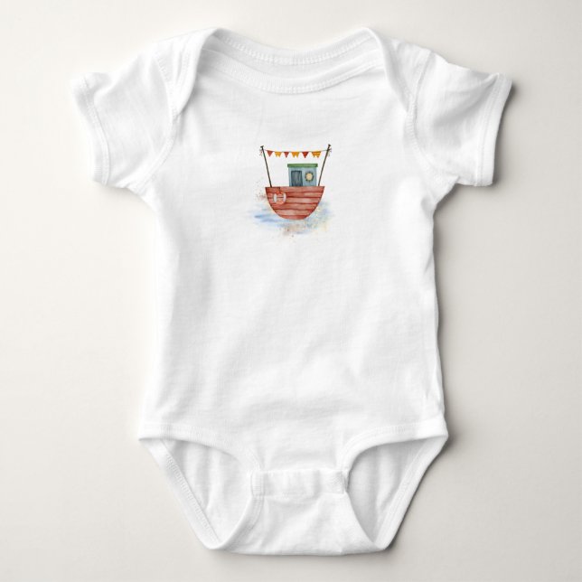 Red Boat on Ocean T-Shirt Baby Bodysuit (Front)