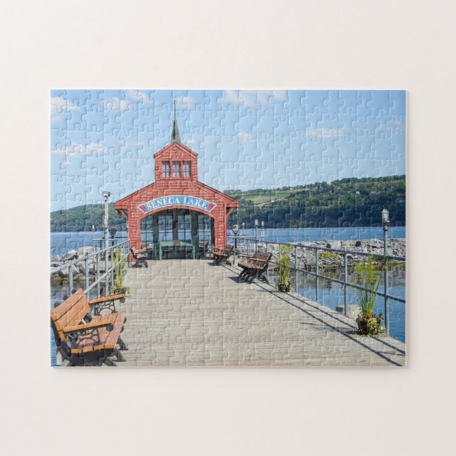 Red boathouse on Seneca Lake Jigsaw Puzzle (Horizontal)