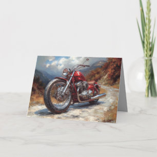 Red Bobber Motorcycle Card - Mountain Background