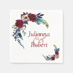 Red boho floral  napkins