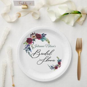 Red boho floral paper plates