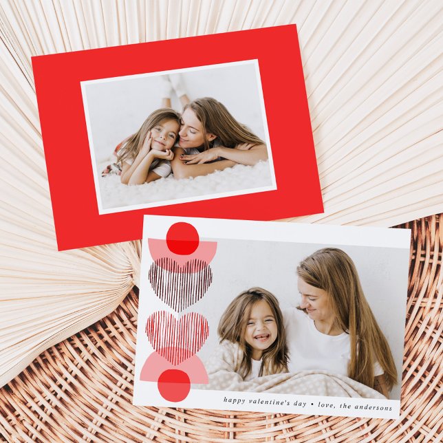 Red Boho Hearts Photo Valentine's Day Holiday Card (Creator Uploaded)