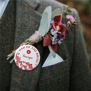 Red Boho Peacock Asian Wedding Father Of The Bride 6 Cm Round Badge