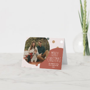 Red Boho Polka Dot Christmas Folded Single Photo Holiday Card