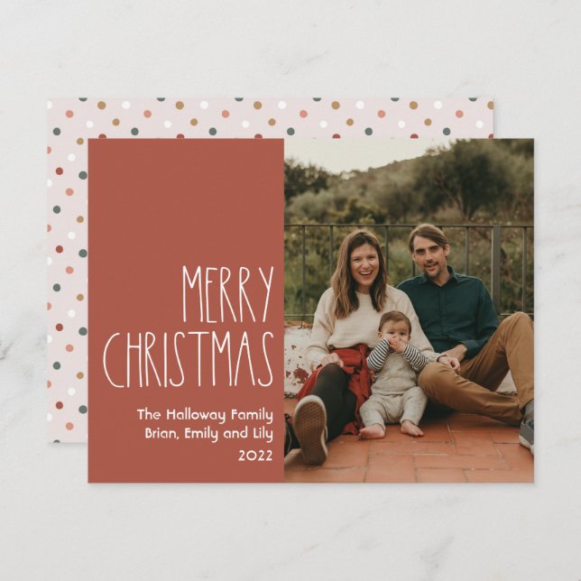 Red Boho Polka Dot Christmas Single Photo Holiday Card (Front/Back)