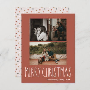 Red Boho Polka Dot Christmas Vertical 3 Photo Holiday Card