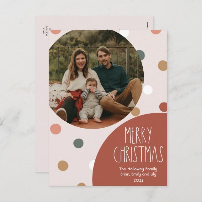 Red Boho Polka Dot Christmas Vertical Single Photo Holiday Postcard (Front/Back)