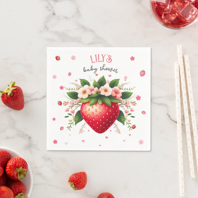 red boho Strawberry Baby Shower | Berry Sweet Napkin (Insitu)