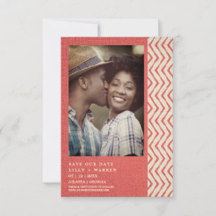 Red Boho Textile Texture Engaged Romantic Couple Save The Date