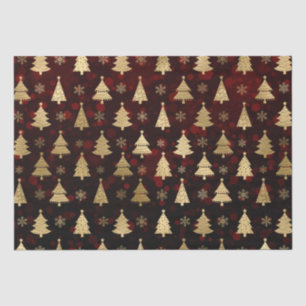 Red Bokeh and Gold Foil Christmas Trees Tissue Paper