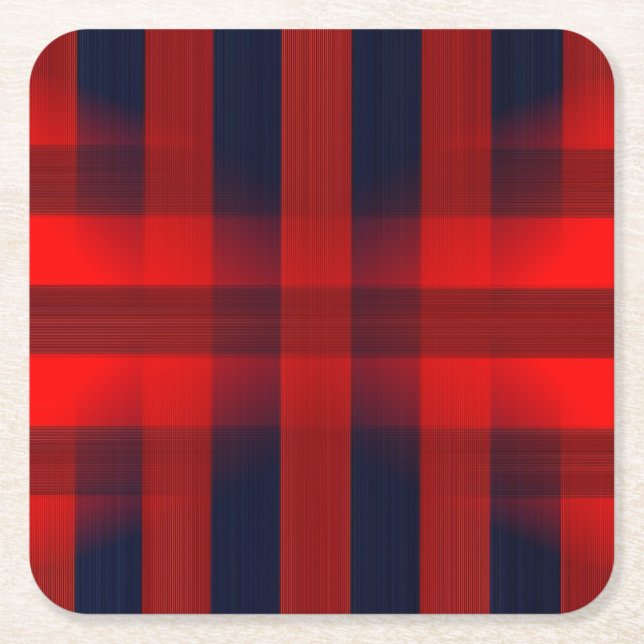 Red Bokeh Buffalo Plaid Square Paper Coaster (Front)