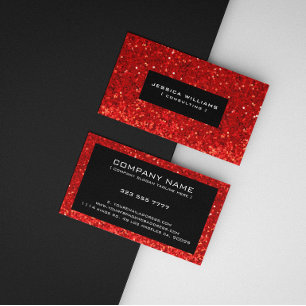 Red Bokeh Glitter & Sparkles Black Accents Business Card