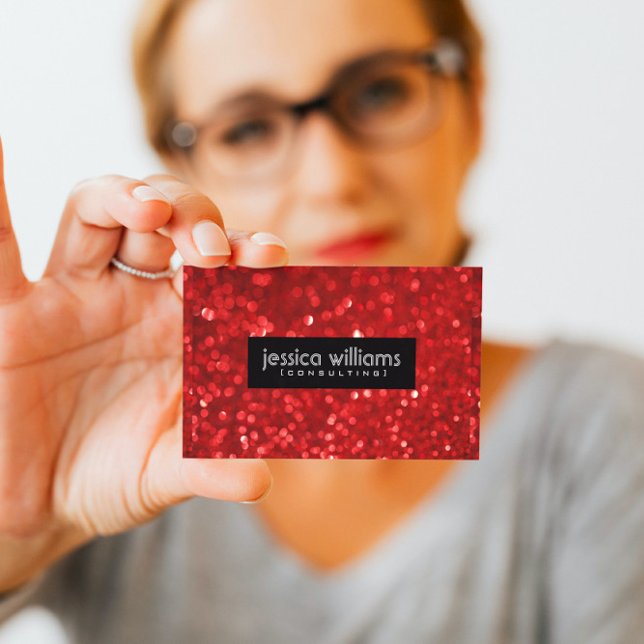 Red Bokeh Glitter & Sparkles Black Accents Business Card (Creator Uploaded)