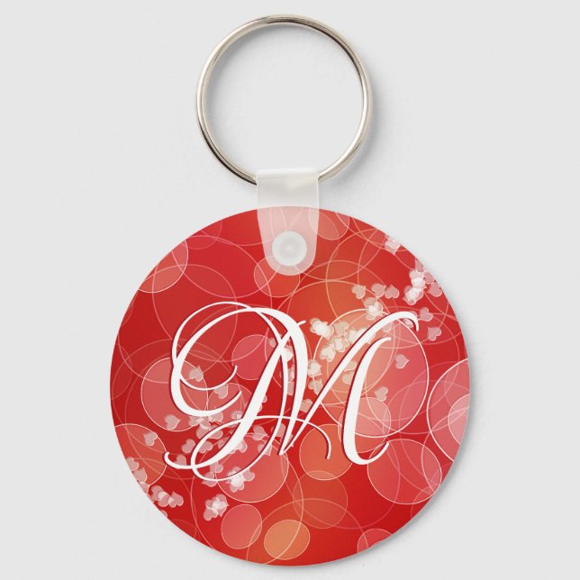 Red Bokeh Valentine's Hearts Gift. Text Key Ring (Front)