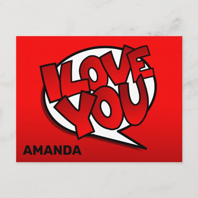 Red, Bold & Bright Pop Art Style - I Love You Postcard (Front)