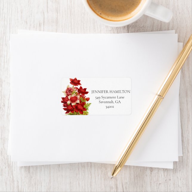 Red Bold Floral Address Sticker (Insitu)
