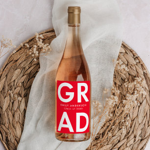Red   Bold Grad Graduation Wine Label