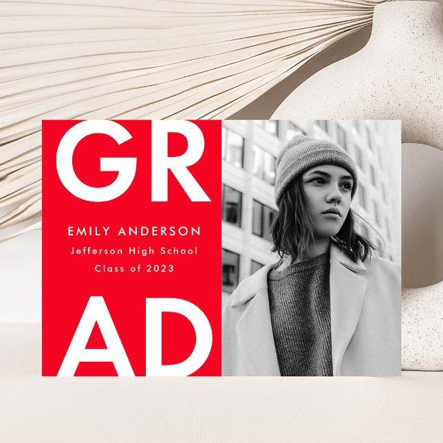 Red | Bold Grad Photo Graduation Announcement (Creator Uploaded)