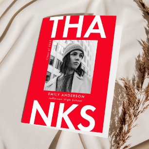 Red   Bold Grad Photo Graduation Thank You Card