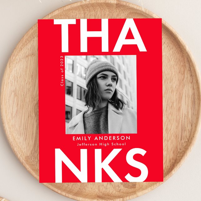 Red | Bold Grad Photo Graduation Thank You Postcard (Creator Uploaded)