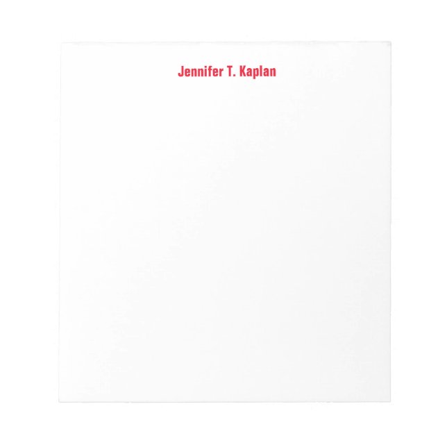 Red Bold Name Plain Simple Professional Modern Notepad (Front)