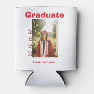 Red bold photo graduation add name class text can cooler