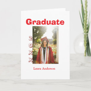 Red bold photo graduation add name class text card