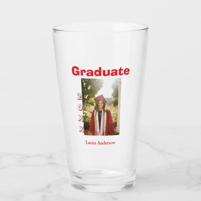 Red bold photo graduation add name class text glass (Front)