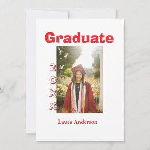 Red bold photo graduation add name class text invitation