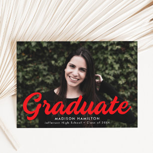 Red Bold Script Photo Graduation Announcement