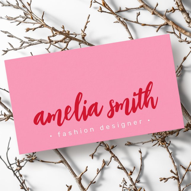 Red bold script pink  business card (Red bold script pink business card)