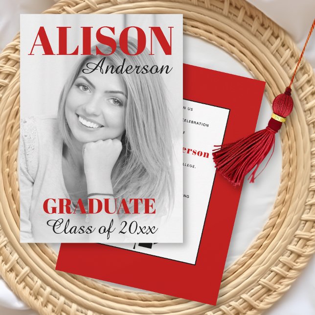 Red bold typography Class of 2024 graduation photo Invitation (Creator Uploaded)