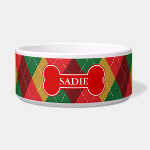 Red Bone On Festive Argyle Pattern & Pet's Name