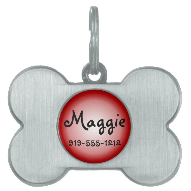 Red Bone Shaped Customisable Name Dog Tag (Front)