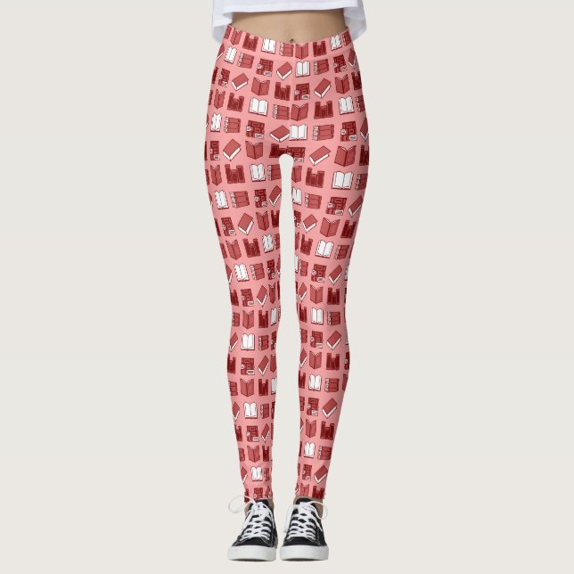 Red Book Reading and Writing Pattern Leggings (Front)