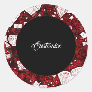 Red Books Background Classic Round Sticker