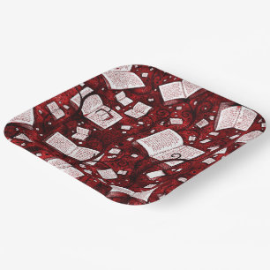 Red Books Background Paper Plate