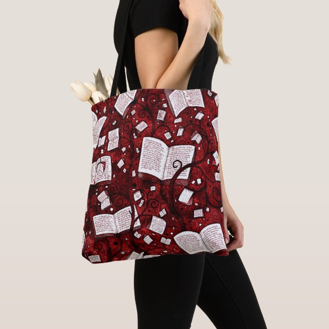 Red Books Background Tote Bag (Close Up)