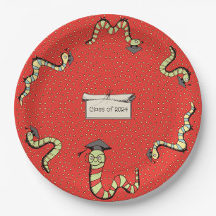 Red Bookworm Preschool Graduation Party Paper Plate