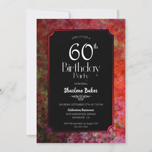 Red Border 60th Birthday Party Invitation (Front)