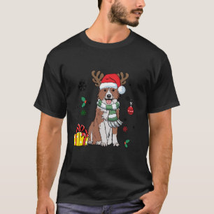 Red Border Collie Dog Reindeer Santa Hat Merry Chr T-Shirt
