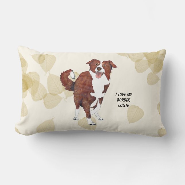 Red Border Collie, Tan Leaves Lumbar Cushion (Front)