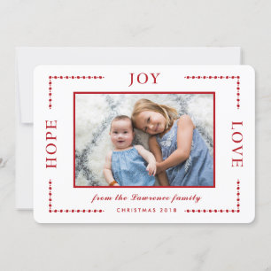 Red Border Hope Joy Love Christmas Photo Holiday Card