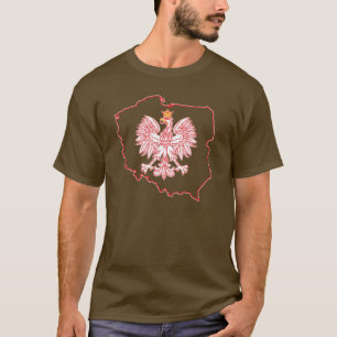 Red Border Polish Map With Eagle T-Shirt