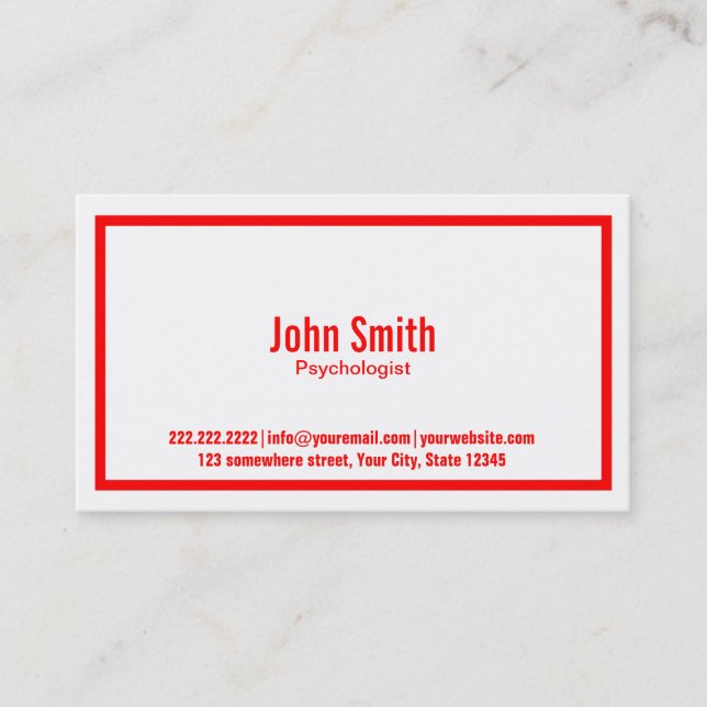 Red Border Psychologist Business Card (Front)