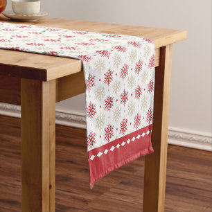 Red Border Snowflake Pattern Christmas Short Table Runner