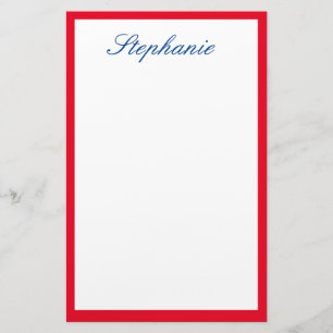 Red Bordered Edges Monograms Template Blue White Stationery