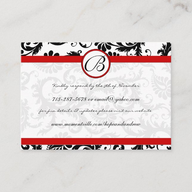 Red Borders Black Damask Response Cards (Front)