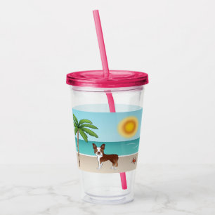 Red Boston Terrier At A Tropical Summer Beach Acrylic Tumbler