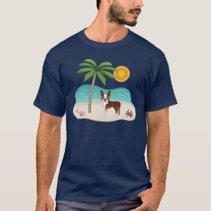 Red Boston Terrier At A Tropical Summer Beach T-Shirt